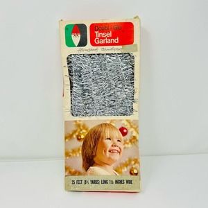 Vintage Doubl Glo Silver Christmas Tree Tinsel Garland Holiday 25 Feet